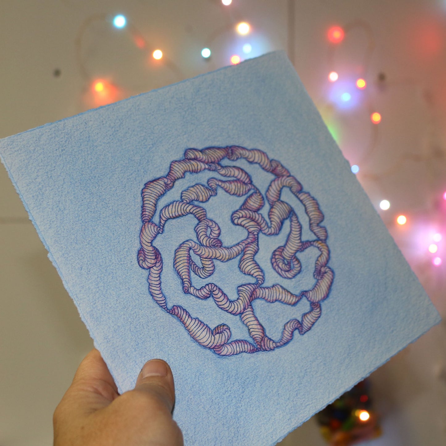 Original 8"x8" Mixed Media Drawing on Paper M102 "Odd Ball"