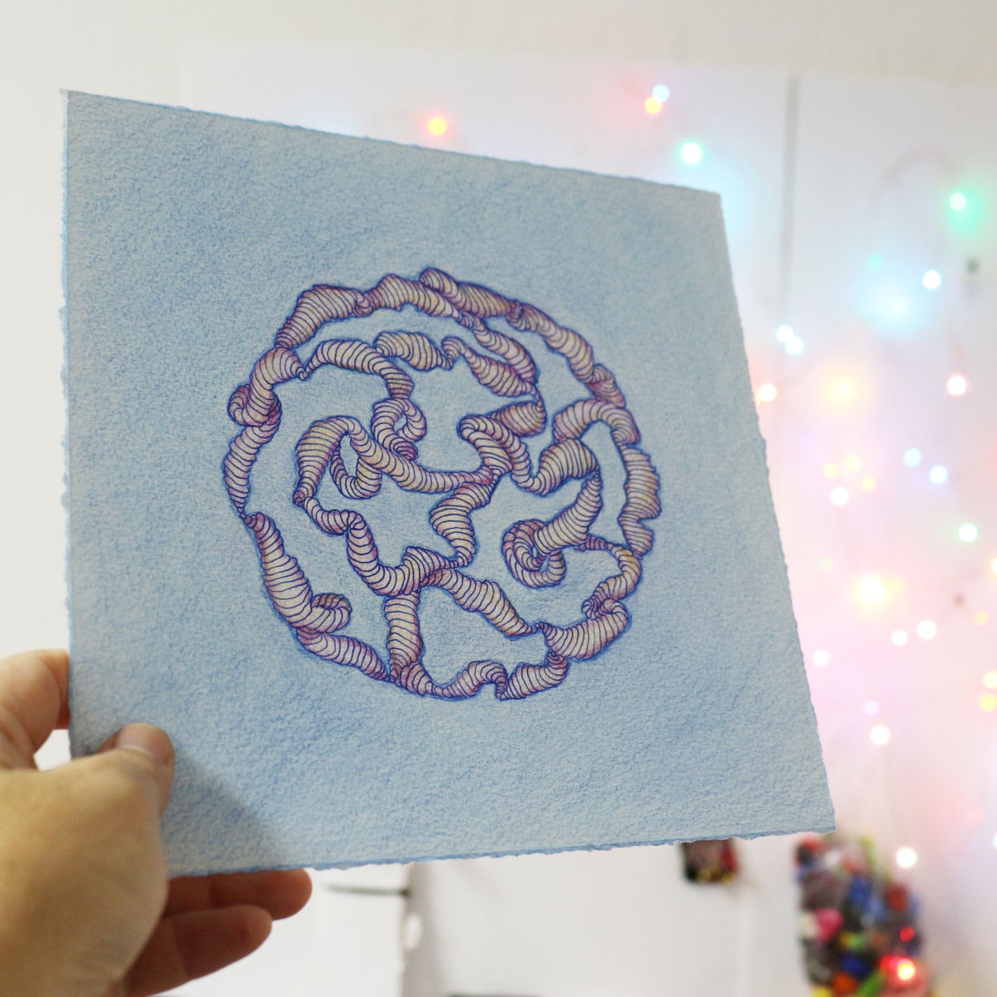 Original 8"x8" Mixed Media Drawing on Paper M102 "Odd Ball"