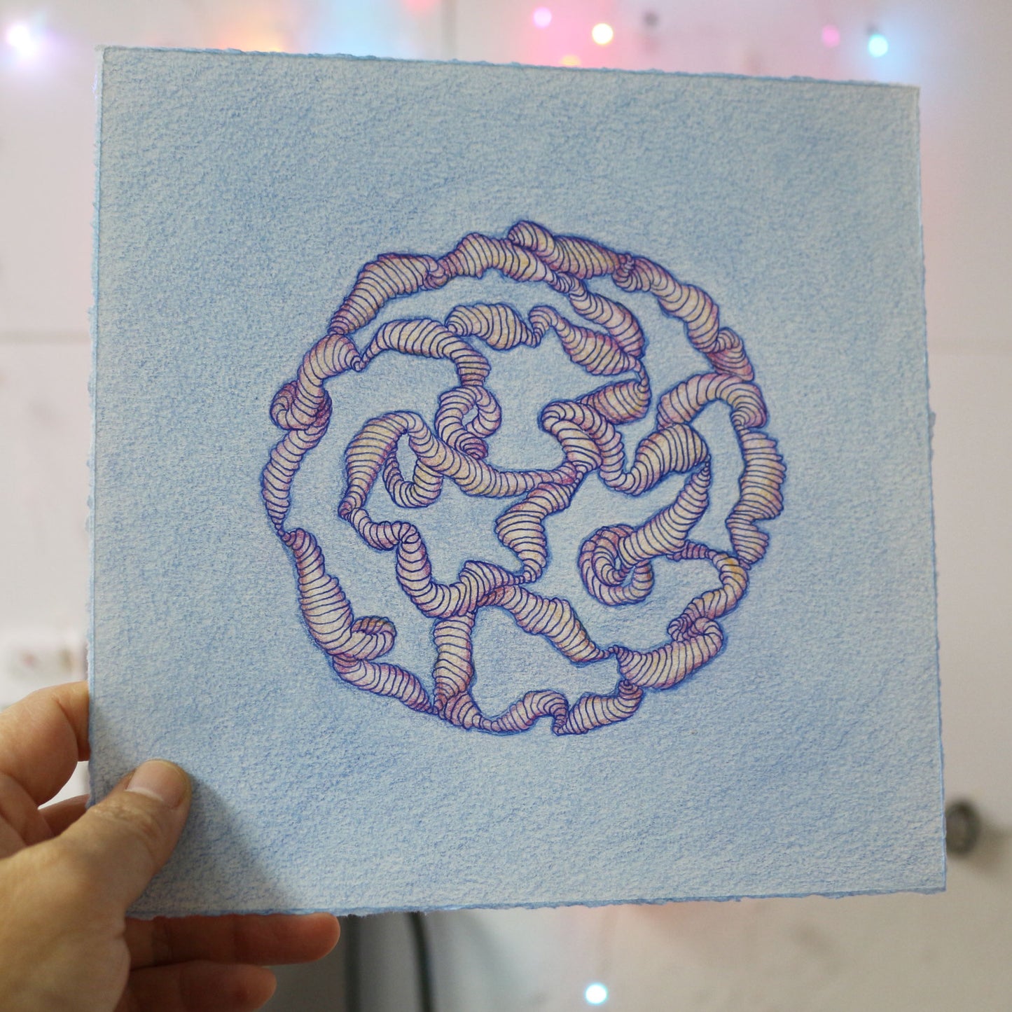 Original 8"x8" Mixed Media Drawing on Paper M102 "Odd Ball"