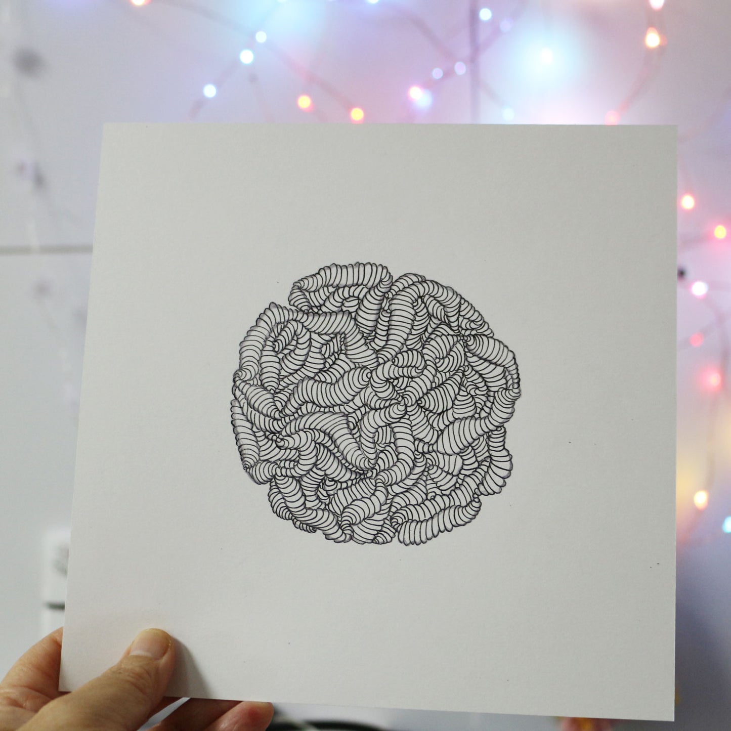 Original 8"x8" Mixed Media Drawing on Paper M103 "Odd Ball"