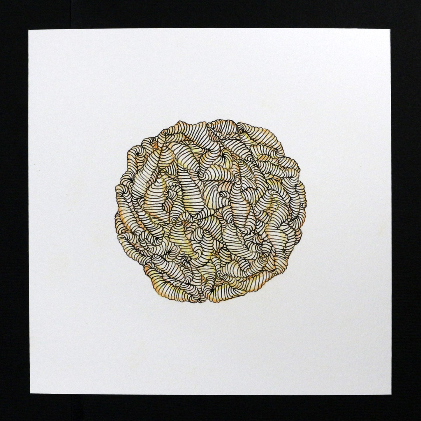 Original 7"x7" Mixed Media Drawing on Paper M105 "Odd Ball" Orange