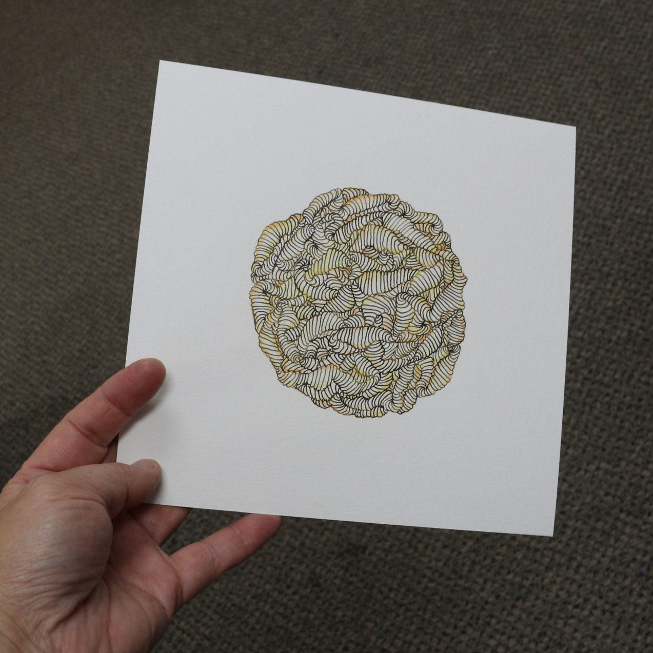 Original 7"x7" Mixed Media Drawing on Paper M105 "Odd Ball" Orange