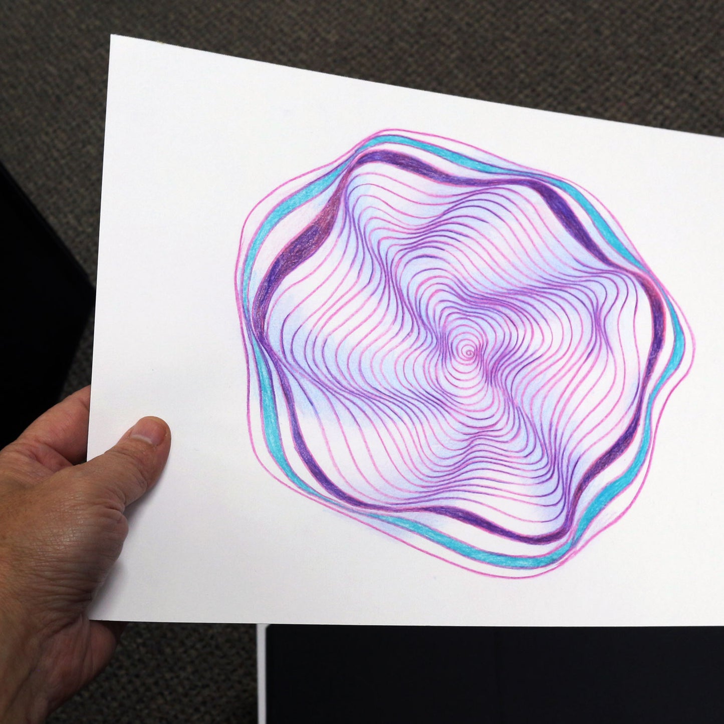 Original 9"x12" Mixed Medial Drawing on Paper - Spiral - Purple (M108)