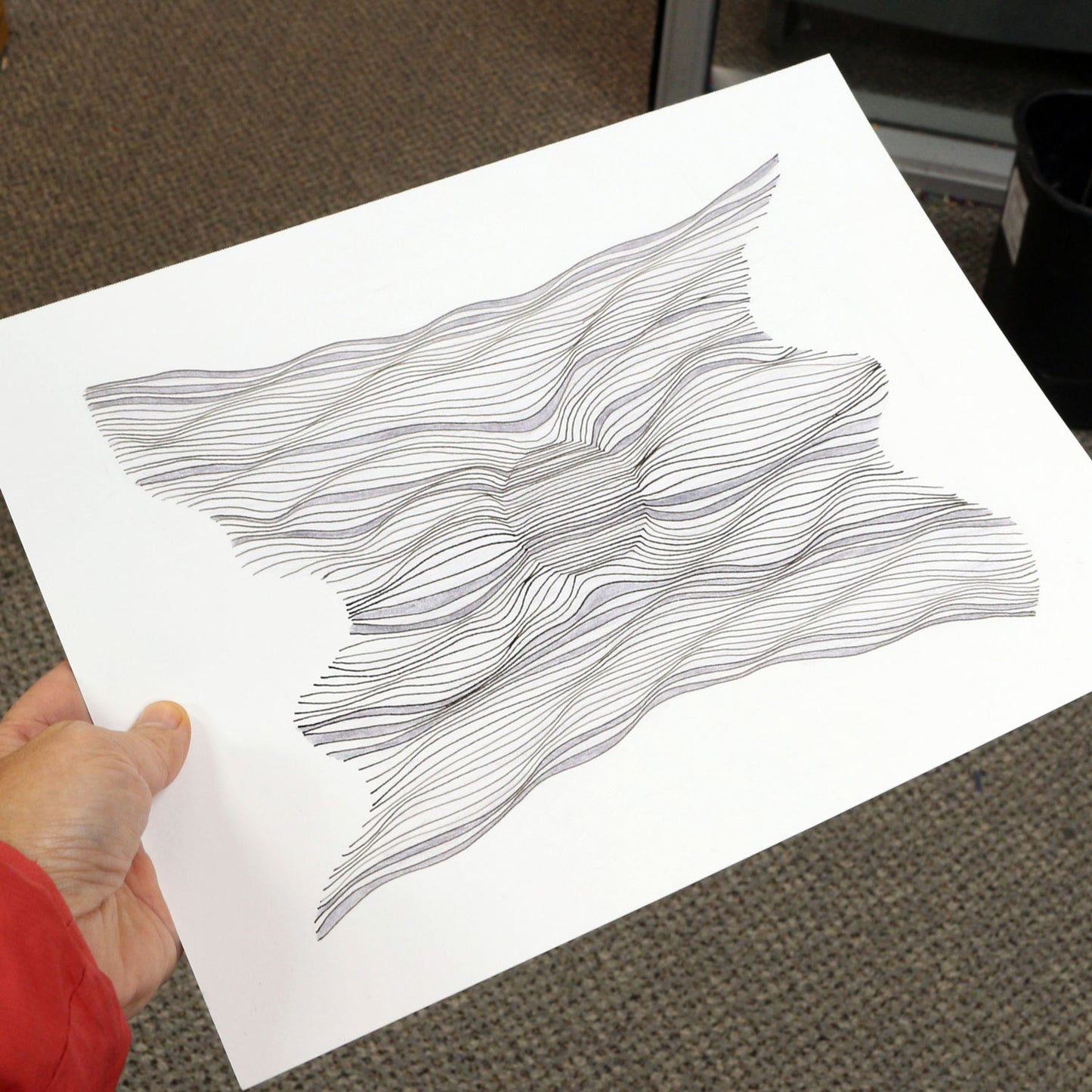 Original 9"x12" Mixed Media Drawing on Paper M111 "Ribbon" Gray