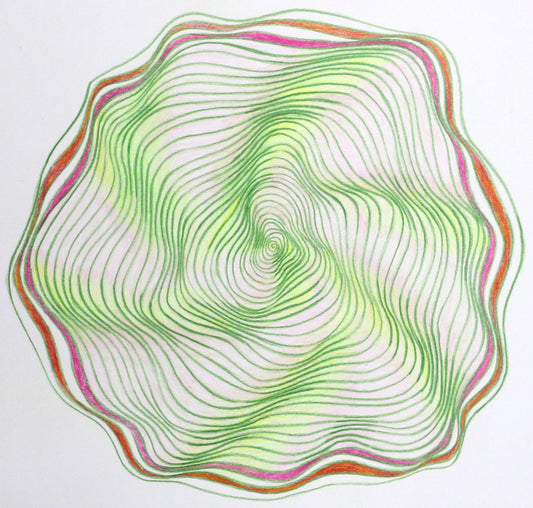 Original 9"x12"Colored Pencil Drawing on Paper - Spiral - green pink (M113)