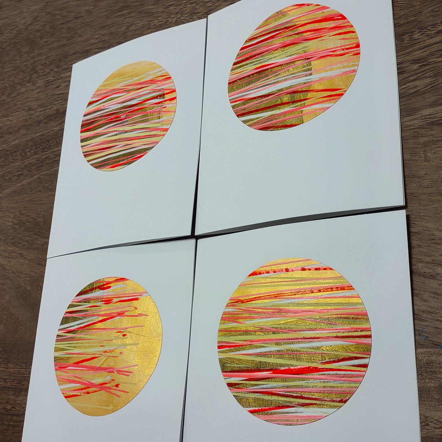Set of 4 Original Greeting Cards Abstract Flamingo - Set A