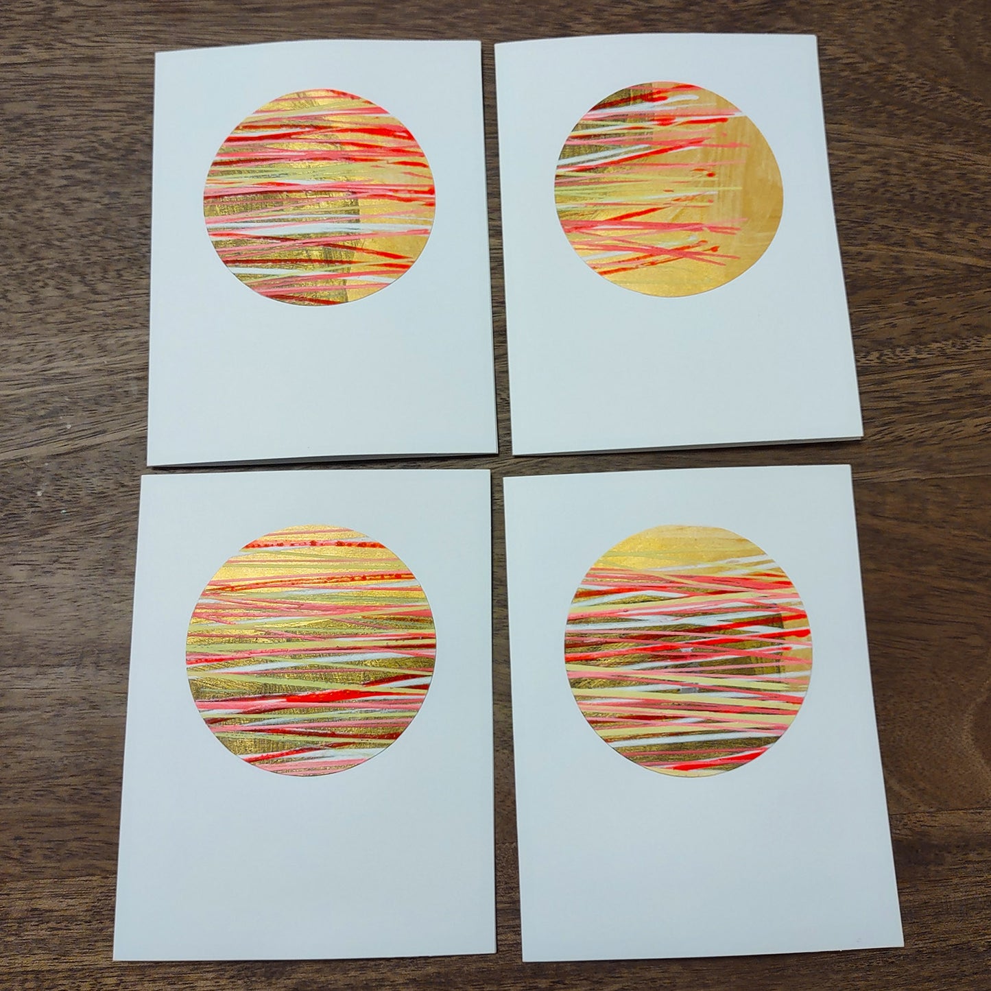 Set of 4 Original Greeting Cards Abstract Flamingo - Set A