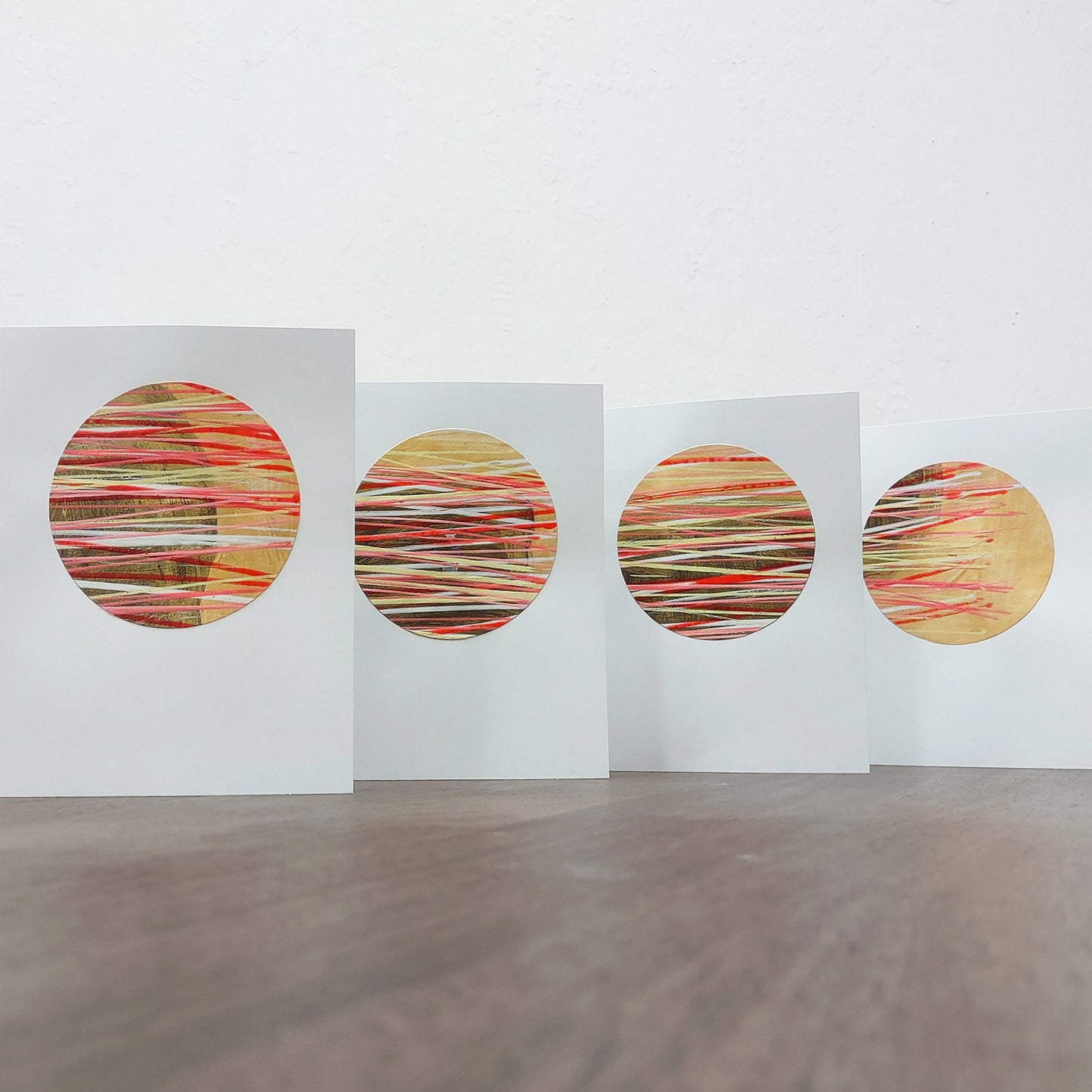 Set of 4 Original Greeting Cards Abstract Flamingo - Set A