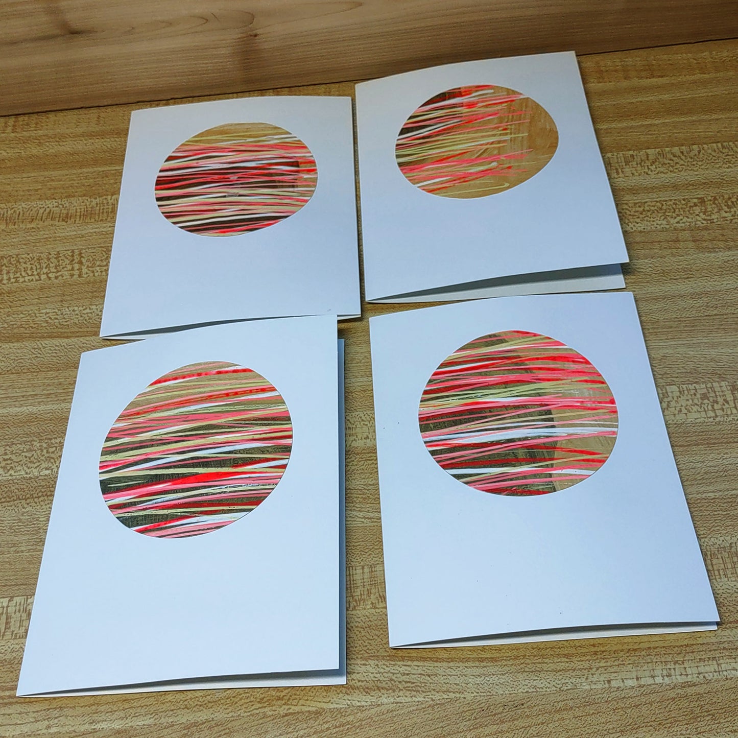 Set of 4 Original Greeting Cards Abstract Flamingo - Set A