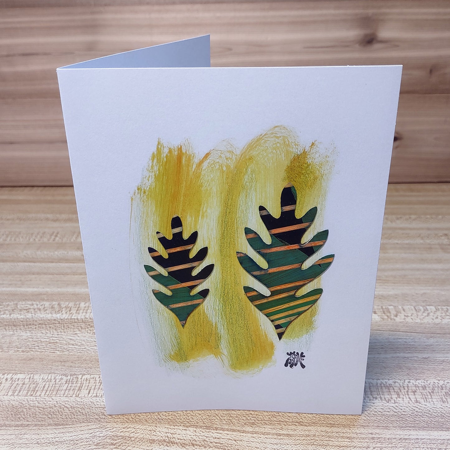 Set of 5 Original Greeting Card - Green Leafy