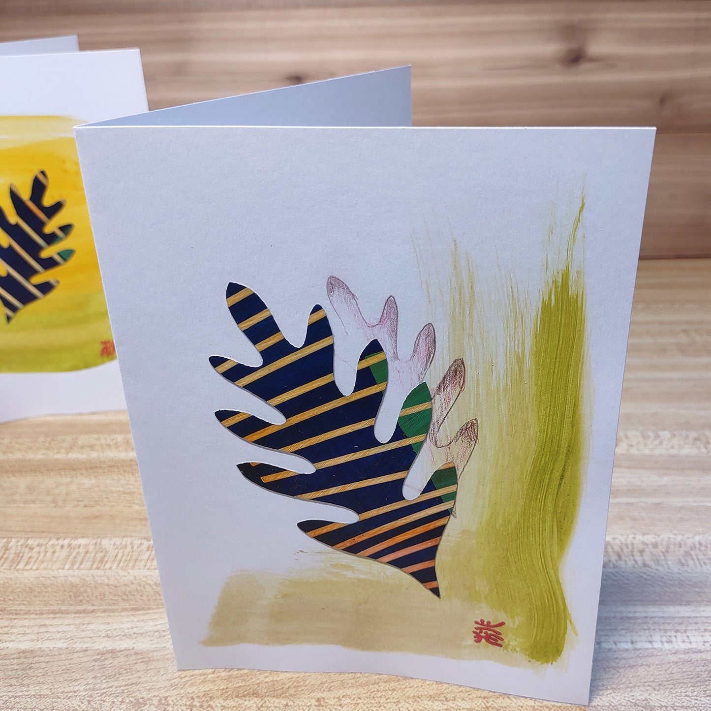 Set of 5 Original Greeting Card - Green Leafy