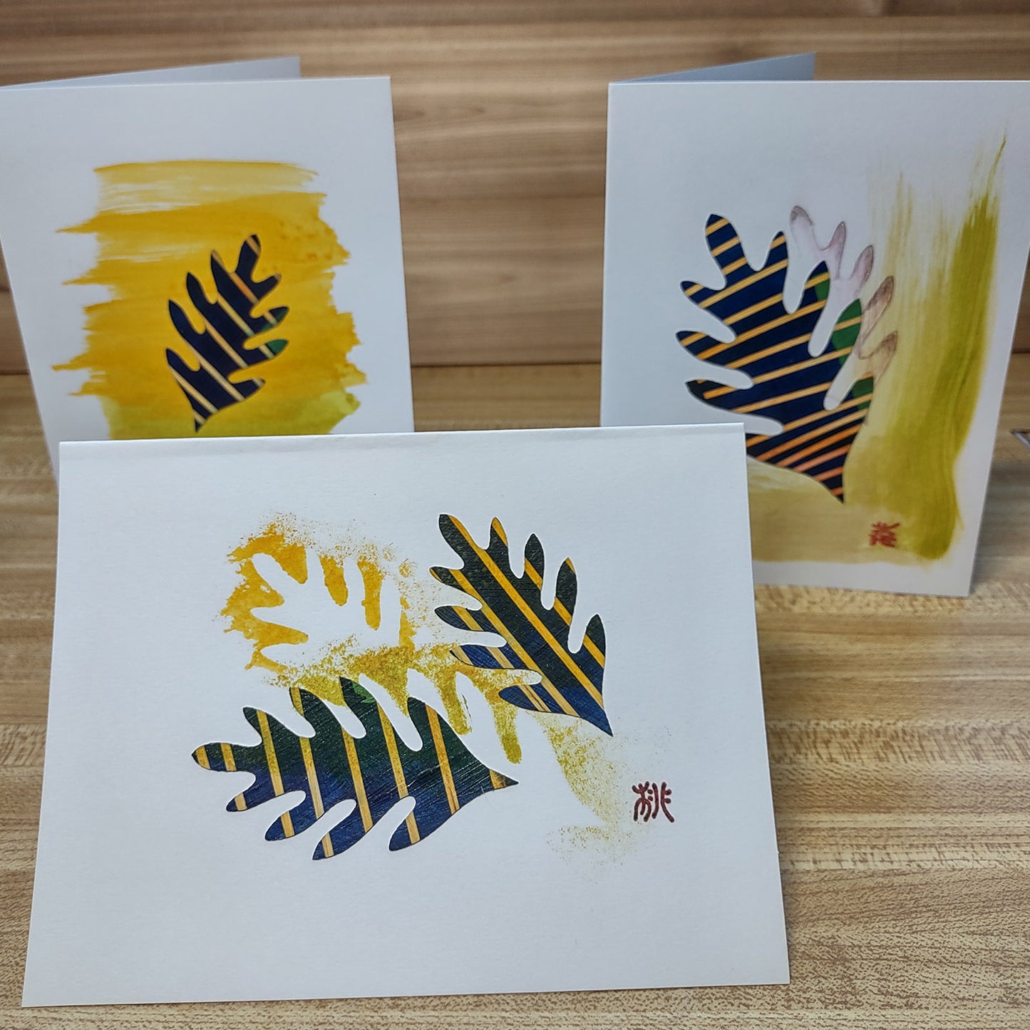 Set of 5 Original Greeting Card - Green Leafy