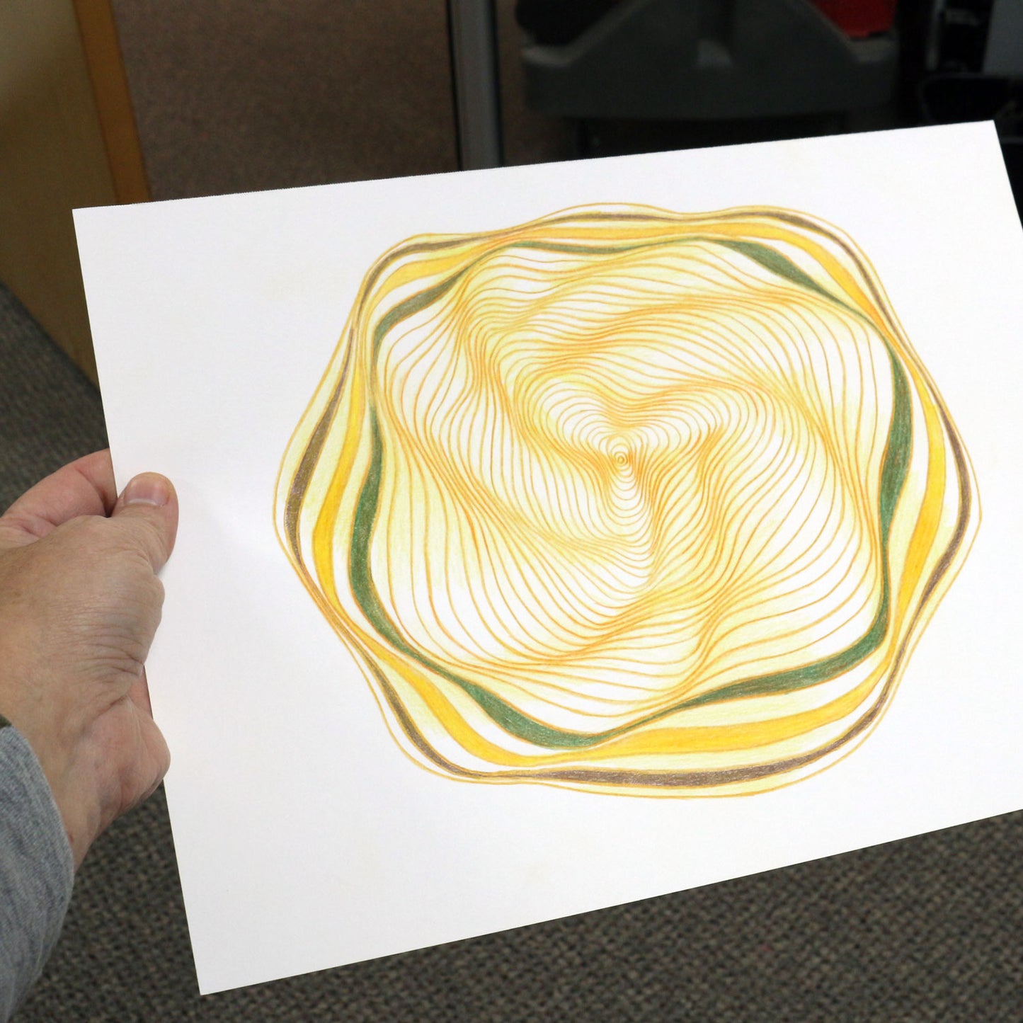 Original 9"x12" Mixed Medial Drawing on Paper - Spiral - sunflower take 2 (M107)