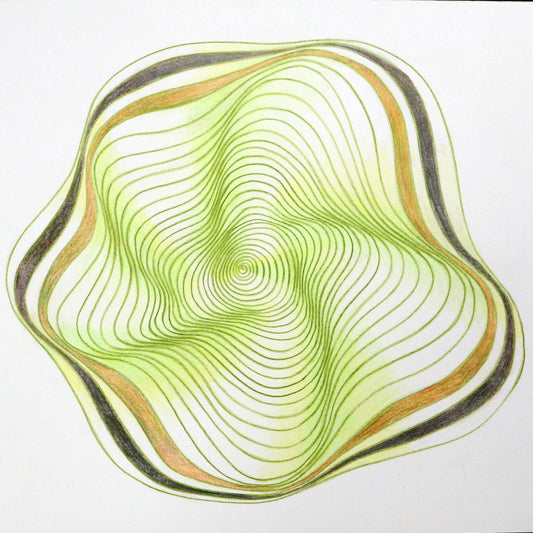 Original 9"x12"Colored Pencil Drawing on Paper - Spiral - green kiwi fruit (M110)