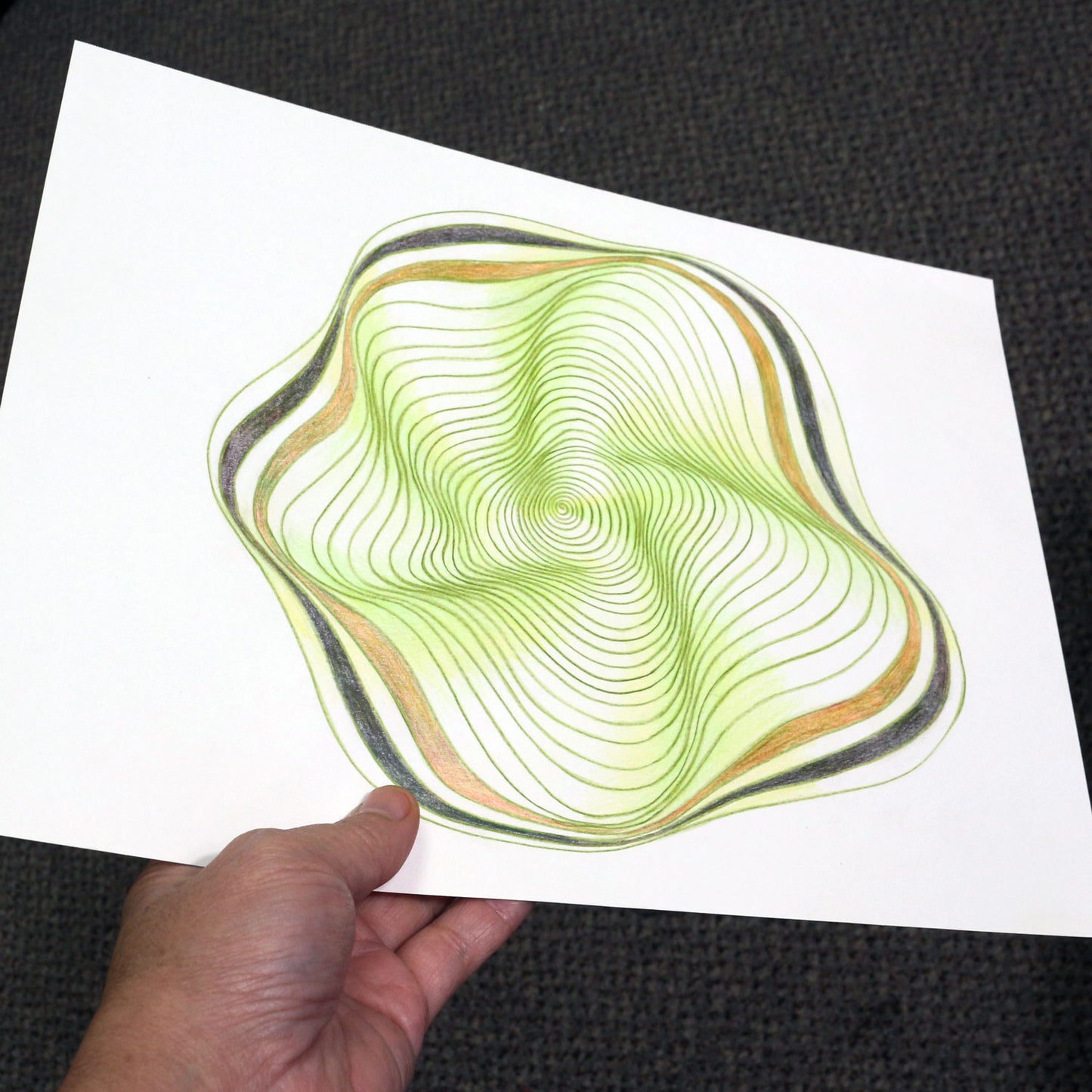 Original 9"x12"Colored Pencil Drawing on Paper - Spiral - green kiwi fruit (M110)