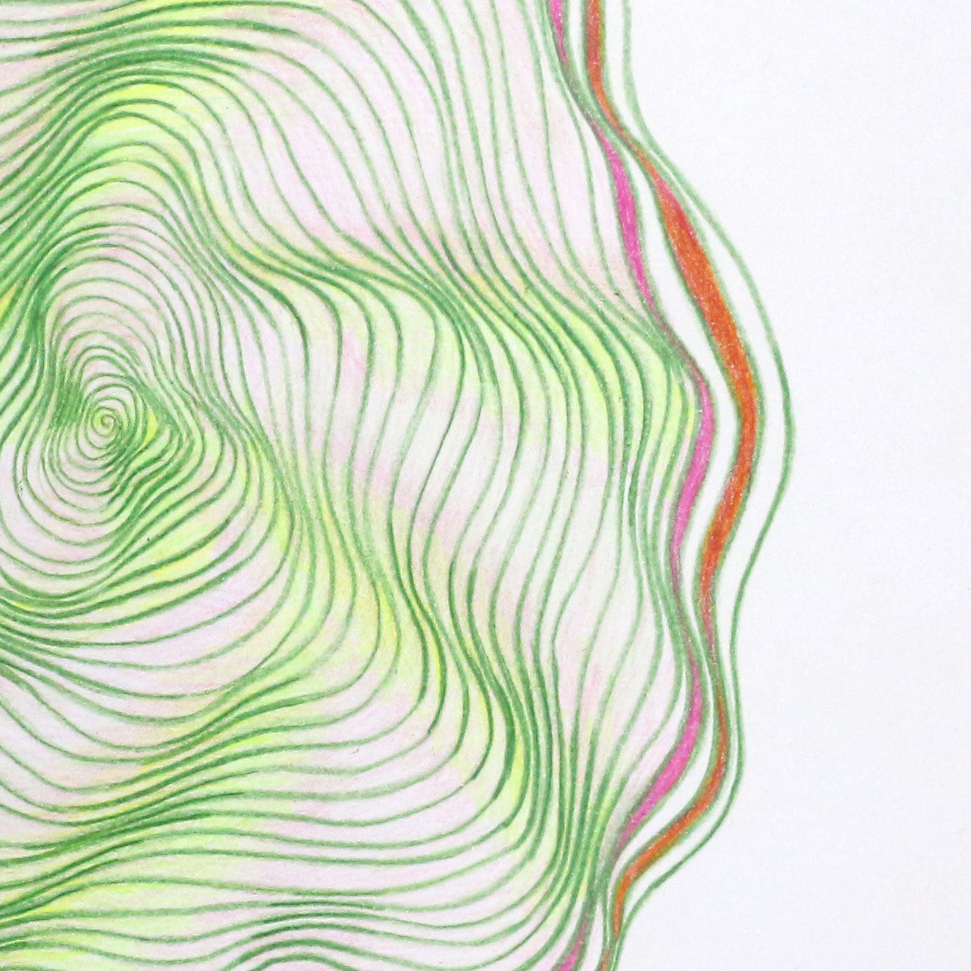 Original 9"x12"Colored Pencil Drawing on Paper - Spiral - green pink (M113)