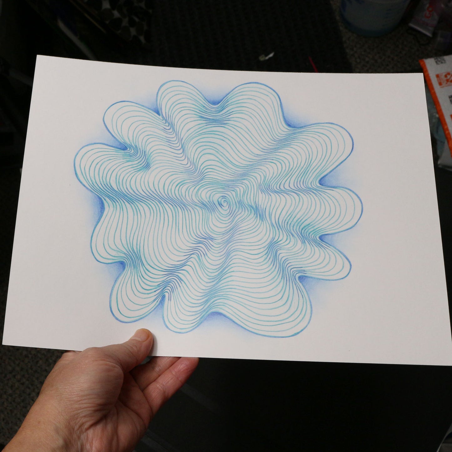 Original 9"x12"Colored Pencil Drawing on Paper - Spiral - blue (M116)