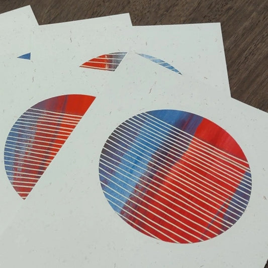 Set of 8 Original Acrylic Painting Greeting Cards - blue and red