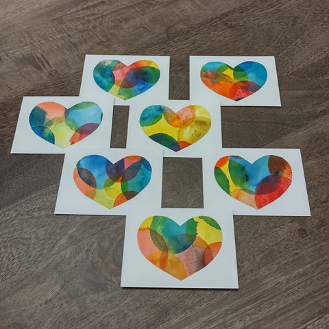 Set of 7 Original Mini Notecards - Momofied Colorful Hearts